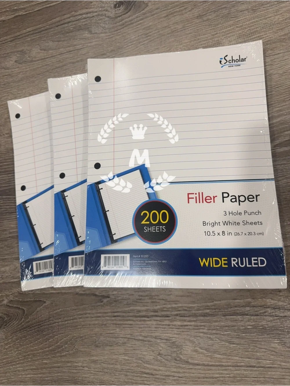 IScholar Wide Rulled Filler Paper 3 Hole Punch 10.5X8in 200 Sheets X 3 Pack